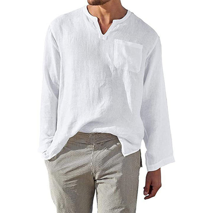Chemise décontractée ample à manches longues en lin de couleur unie