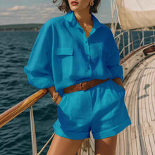 Cotton-linen Loose-fit Button-down Shirt And Shorts Fashion Casual Set
