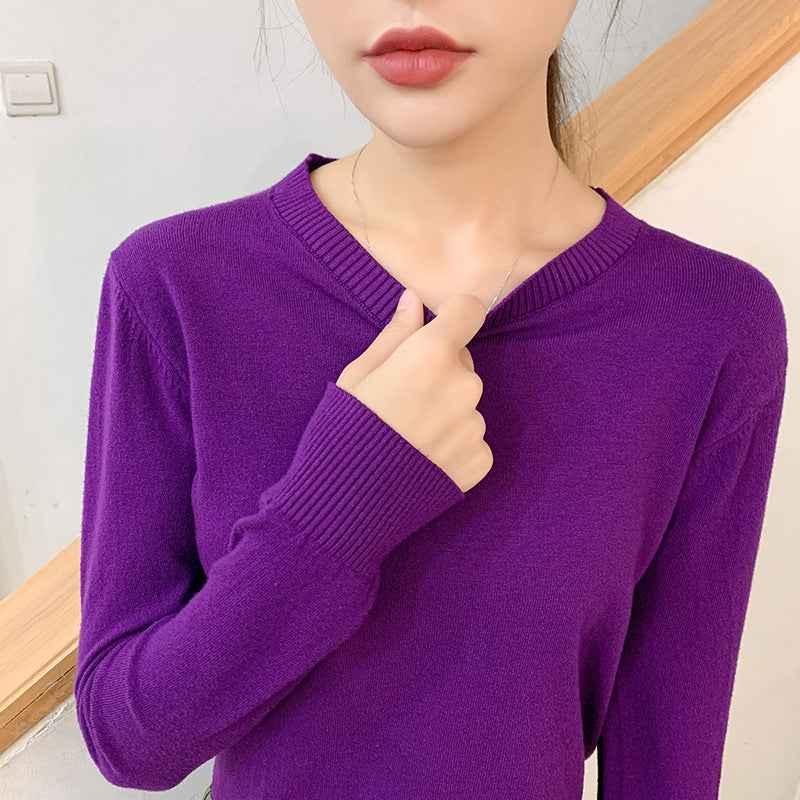Womens Long-sleeve Knitted Pullover With A Crew Neck Lightweight Sweater Top