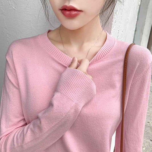 Womens Long-sleeve Knitted Pullover With A Crew Neck Lightweight Sweater Top