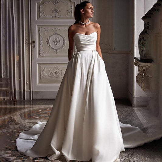 Four Seasons New Style White Satin Tube Top Simple Dress by Mirlaine Univers