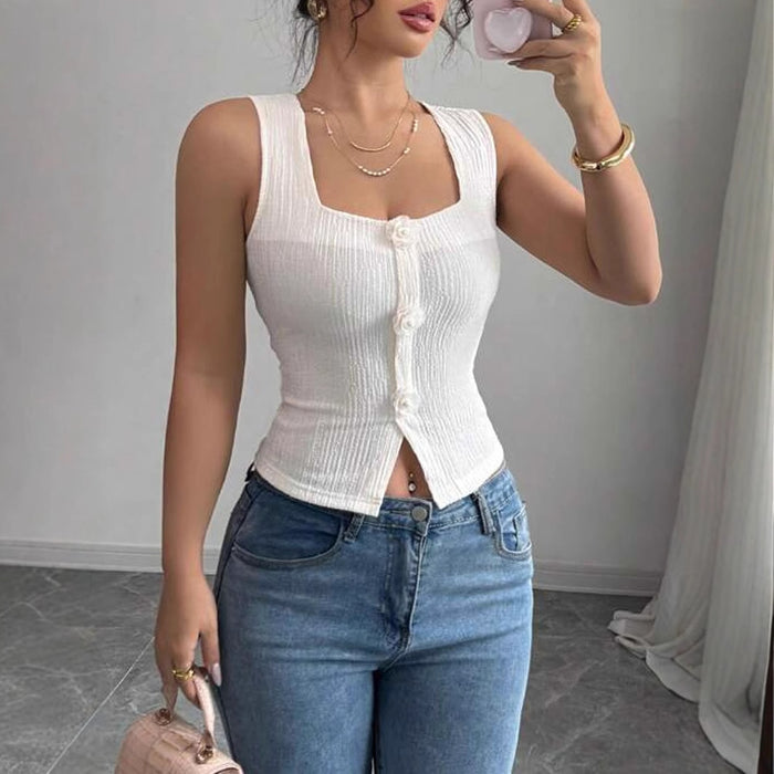 White Knitted Camisole Cardigan for Women Slim Fit Top