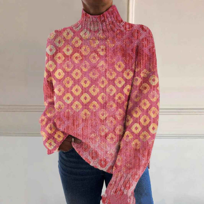 3D Floral Pattern Printing Independent Station High Neck Long Sleeve Sweaters