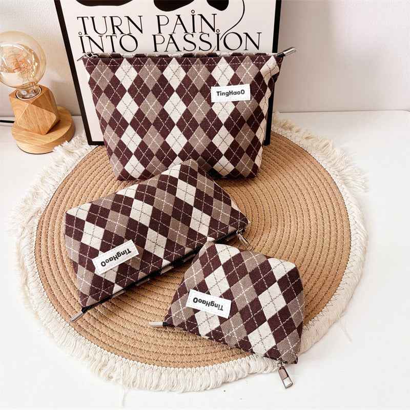 Womens Geometric-Line Fabric Cosmetic Bag