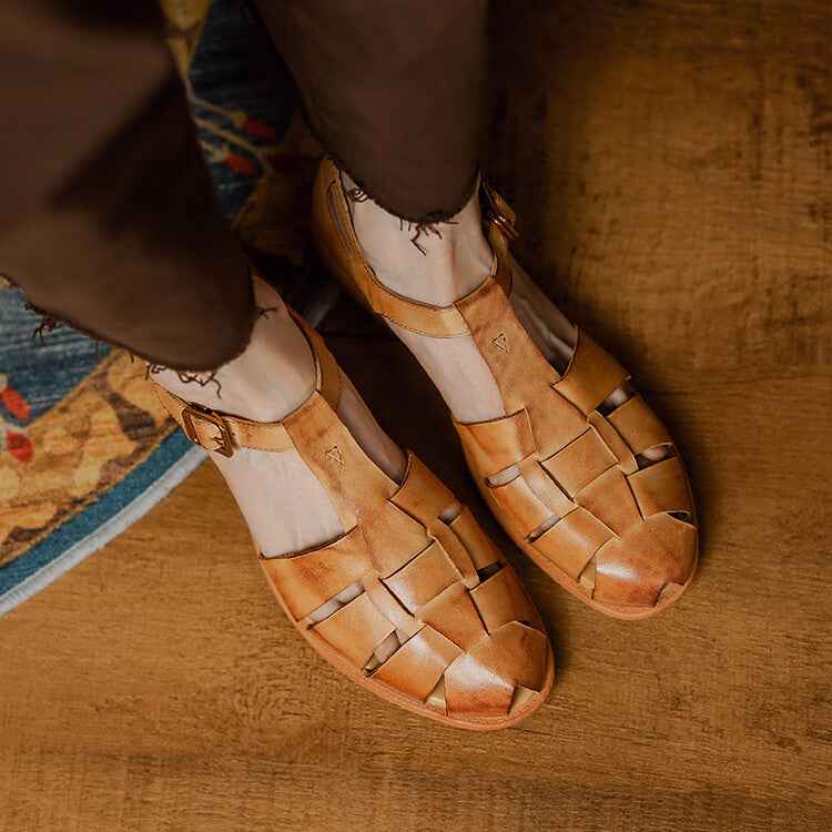 Summer Low Heel Pig Cage Shoes Chunky Heel Retro Roman Sandals For Women