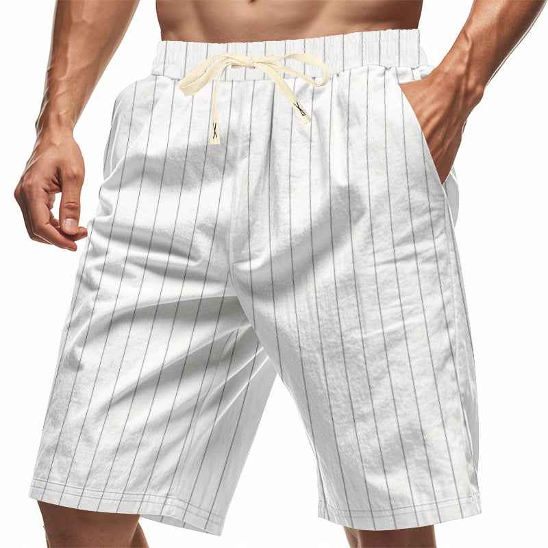 Mens Relaxed-fit Breathable American-style Linen Shorts For The Beach
