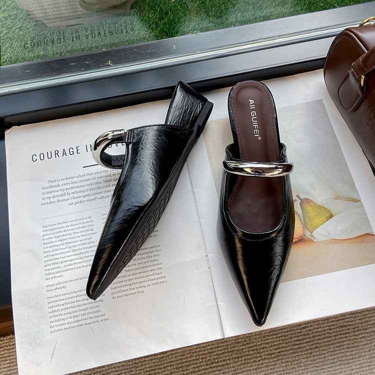 Elegant Pointed Toe Metal One-Strap Mules 2025 Summer New Wedge Heel Platform Sandals For Women