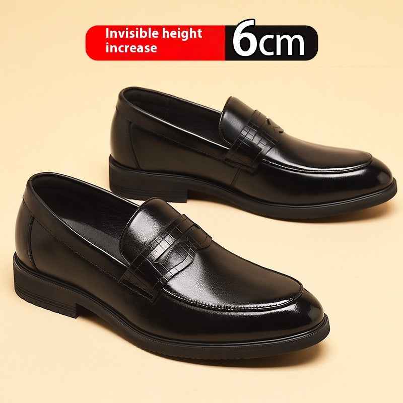 Cowhide Business Formal Wear Men's Slip-on Invisible Height Increasing Leather Shoes