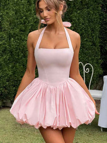 Neck-strap Lace-up Bow Dress For Women