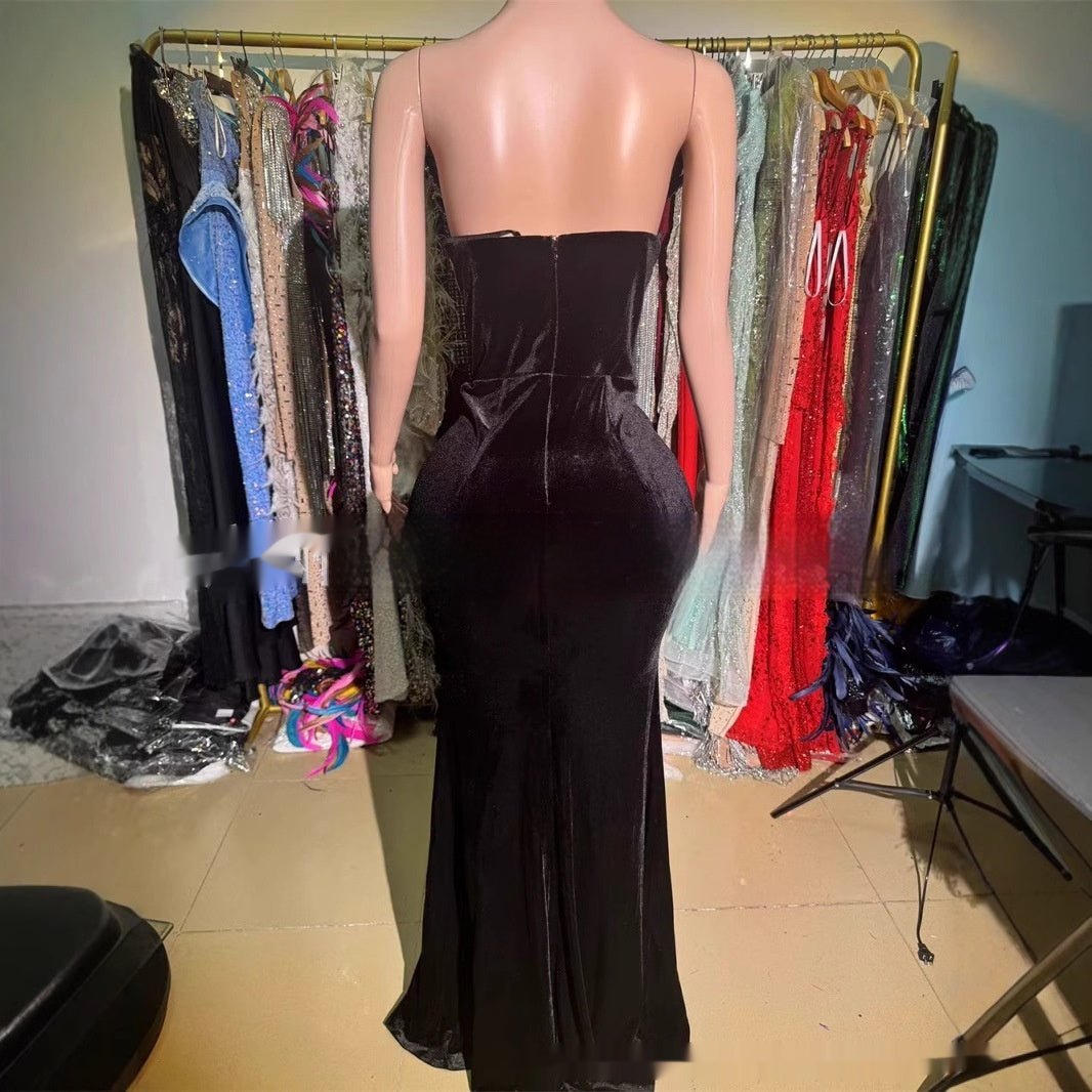 Black Bandeau Slim-fit Skinny Long And Ground Dress by Mirlaine Univers
