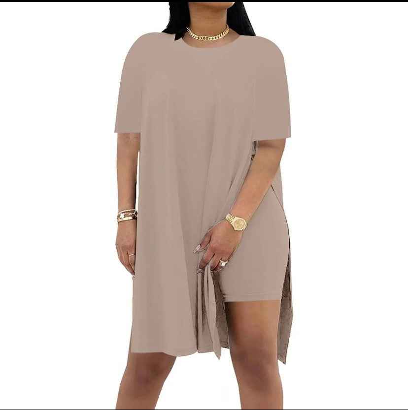 Summer Solid-Color Loose Crew-Neck Short-Sleeve Pants Two-Piece Set