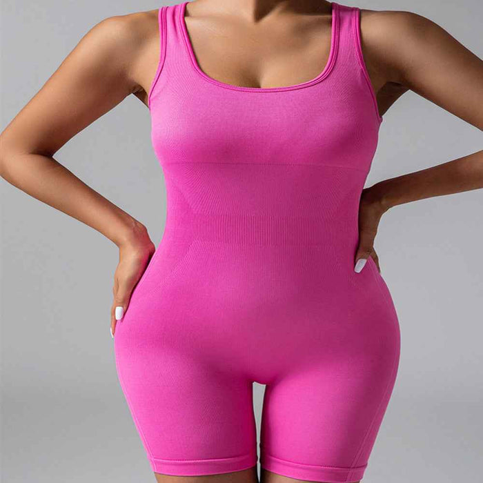 Combinaison de yoga sans couture style européen et américain, taille haute, galbe les fessiers, avec coussinets de poitrine, sans manches et antichoc