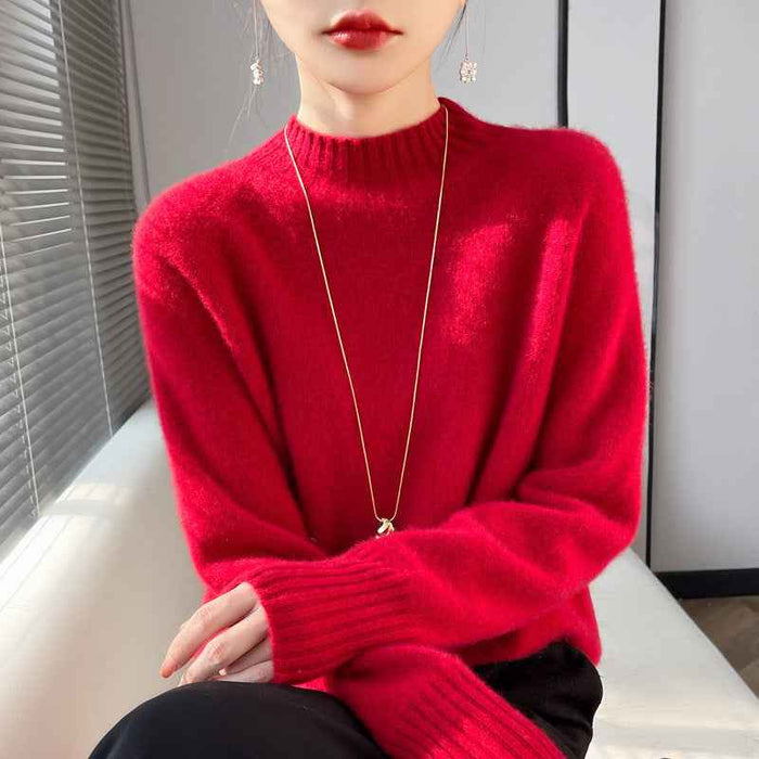 Thickened Half-high Collar Pure Wool Sweater Women's Seamless Sweaters Bottoming Shirt