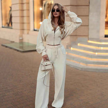 Women's Solid Color Zip-Up Hooded Sweater Set