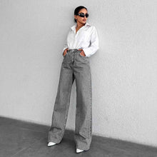 Silver-gray Straight-leg Womens Springfall Denim Jeans With A Draped Versatile Fit High Waist And Slimming Effect