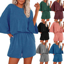 Solid-color Crewneck Short-sleeve Top And Elastic-waist Shorts Two-piece Set