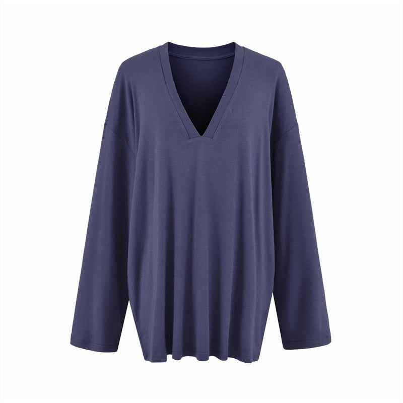 Versatile Old Money Style V-Neck Loose-Fit Long-Sleeve