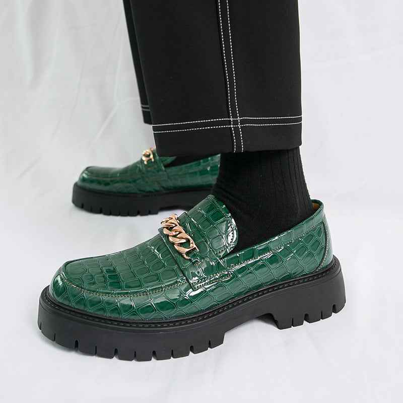 Men's Autumn Thick Bottom Crocodile Pattern Loafers Leather Shoes