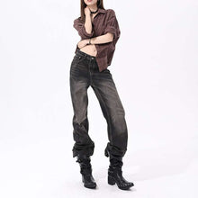 AutumnWinter Charcoal-Gray Loose Flared Denim Jeans by Mirlaine Univers