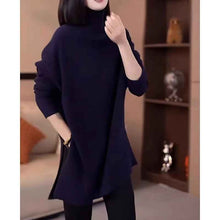 Mid-length Womens Asymmetrical High-neck Split Sweater