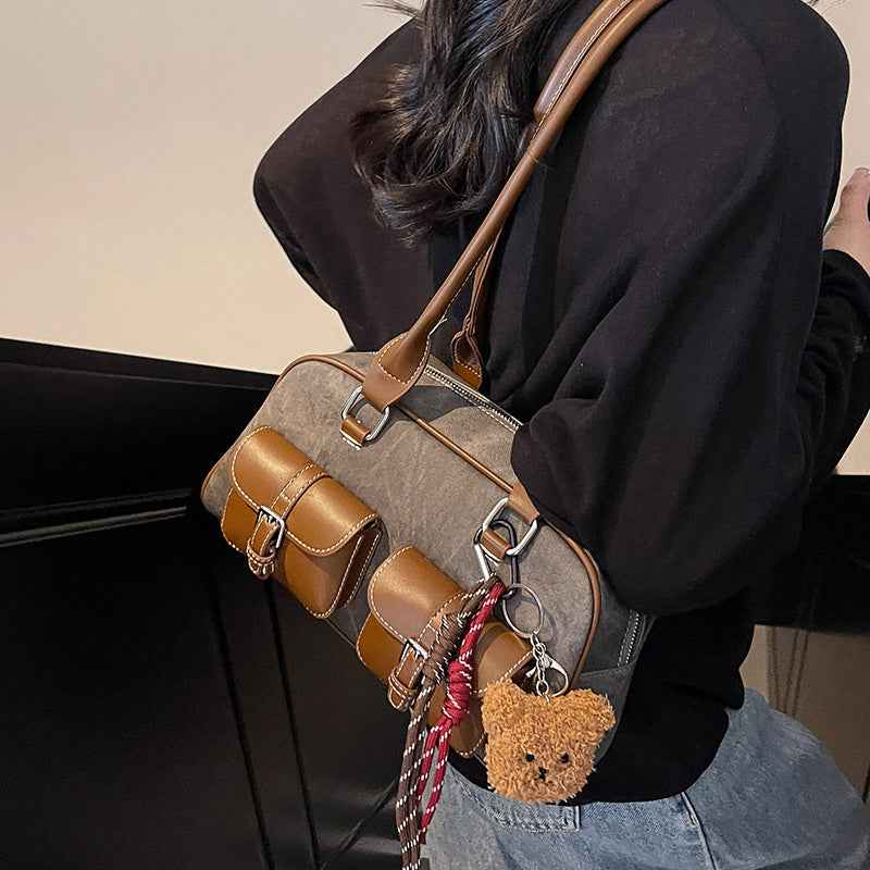 Retro Niche Color-block Commuter Handbag With A Chic Boston-style Underarm Design