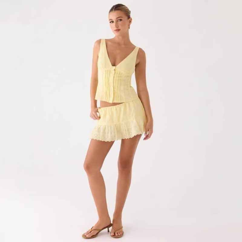 Women's Cotton Vest Short Crafted Set