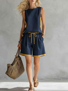 Solid-color Loose Casual Vest And Shorts Set
