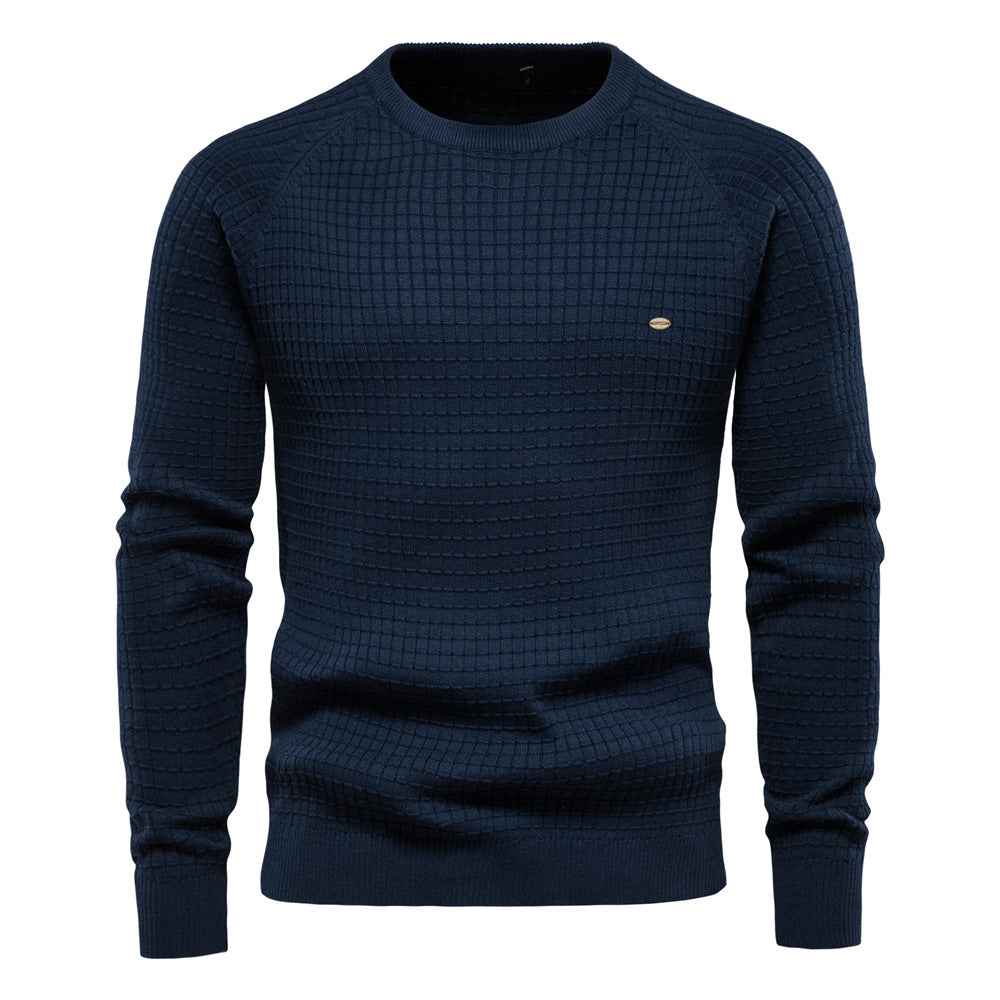 European Size Autumn And Winter New Cotton Sweater Men's Solid Color Bottoming Plaid Pullover Sweater For Men