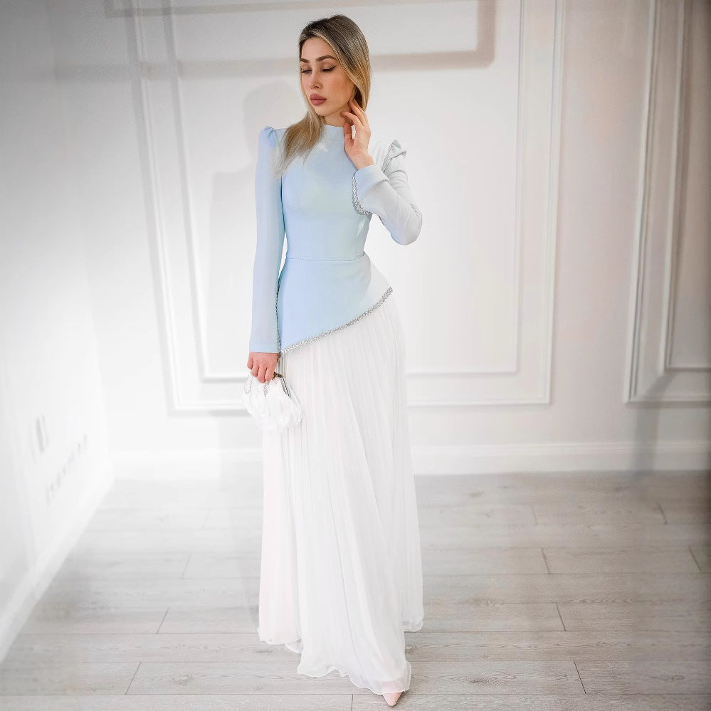 Elegant Chiffon Beaded Pleated Evening Gown by Mirlaine Univers