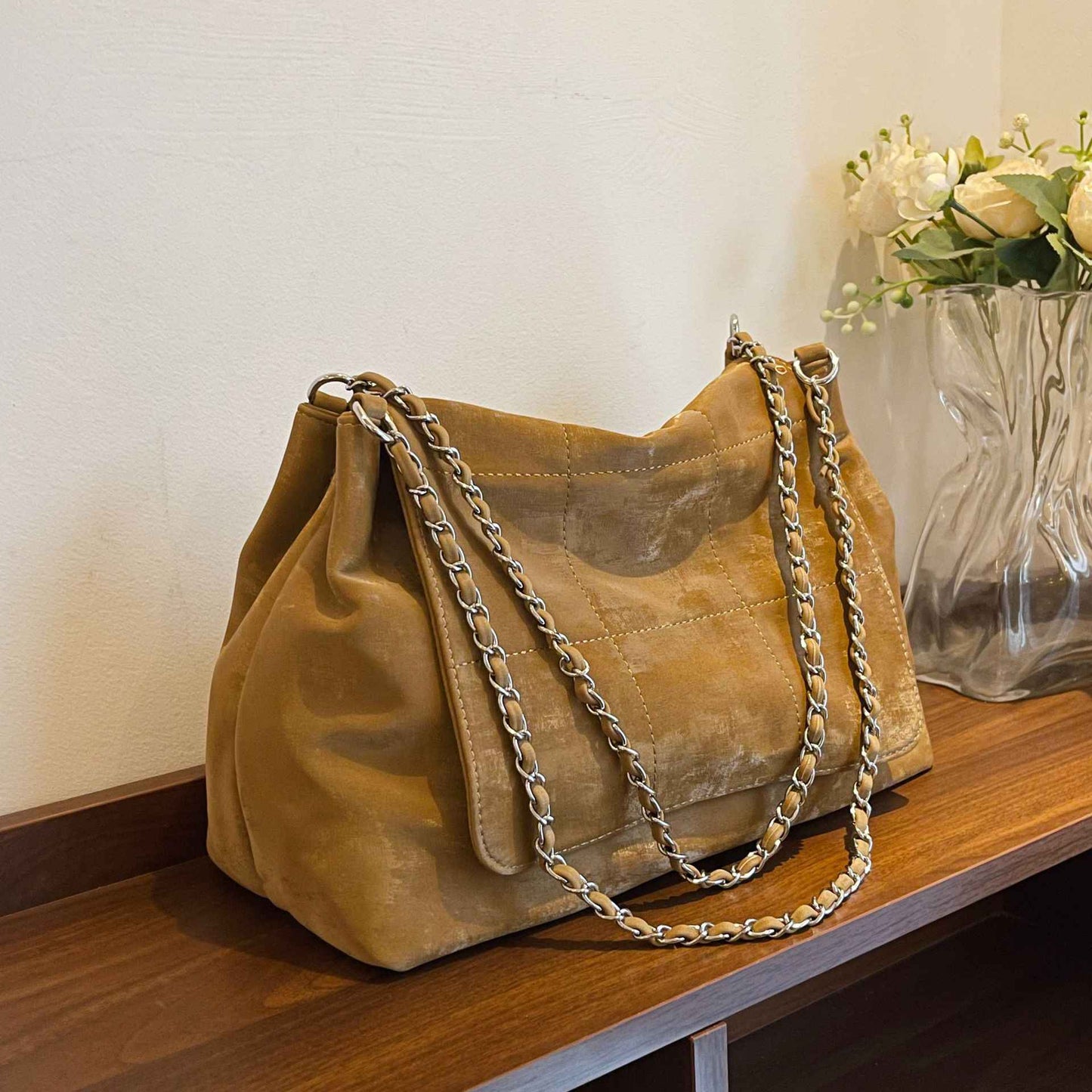 Womens High End High Capacity Suede Crossbody Tote For Work