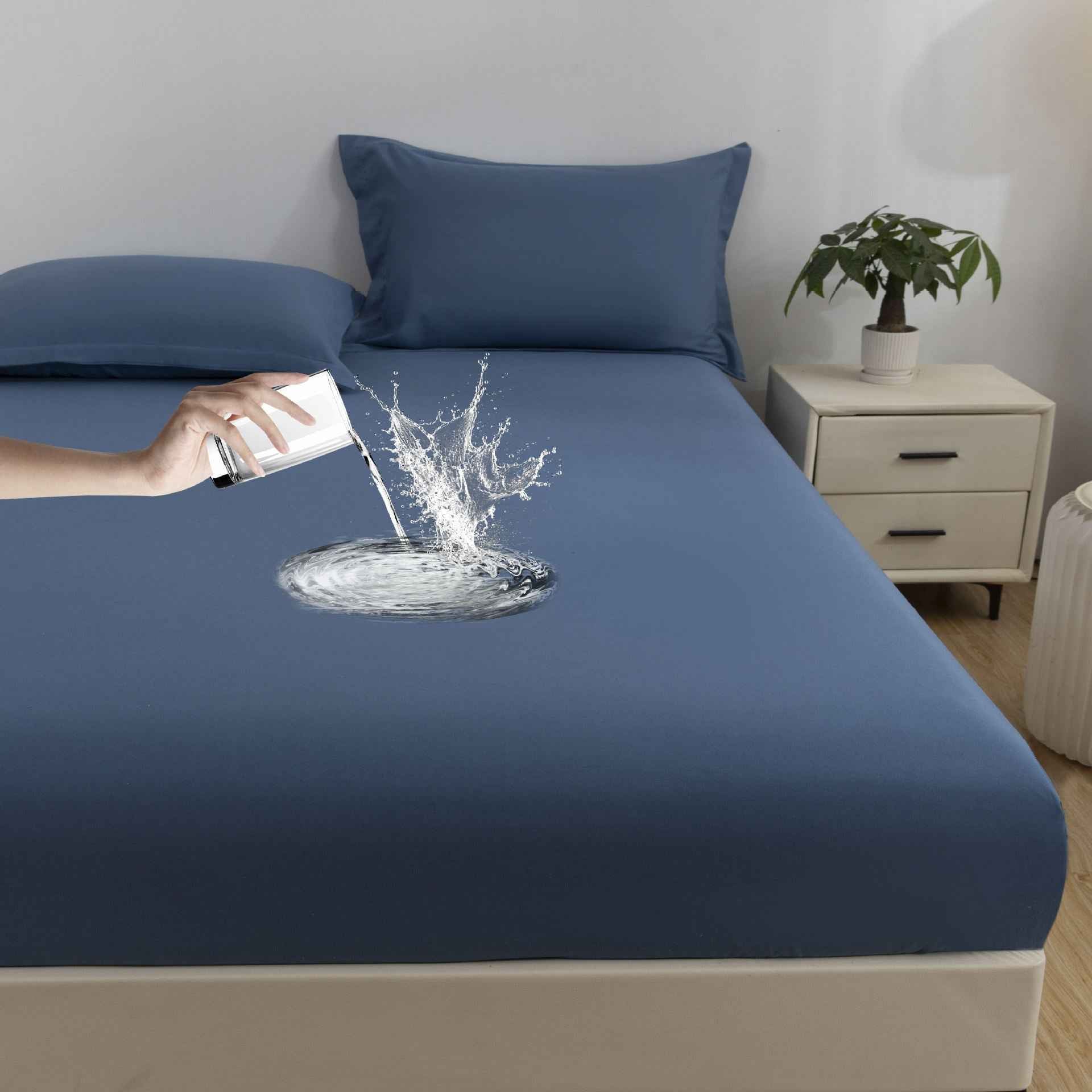 Solid Color Frosted Double Layer Water-proof Mattress Protective Cover Skin-friendly Soft Dustproof Protective Bedding