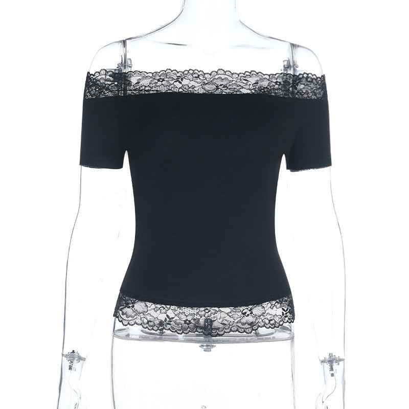 Off-shoulder Waist-cinching Slimming Short-sleeve Womens Top