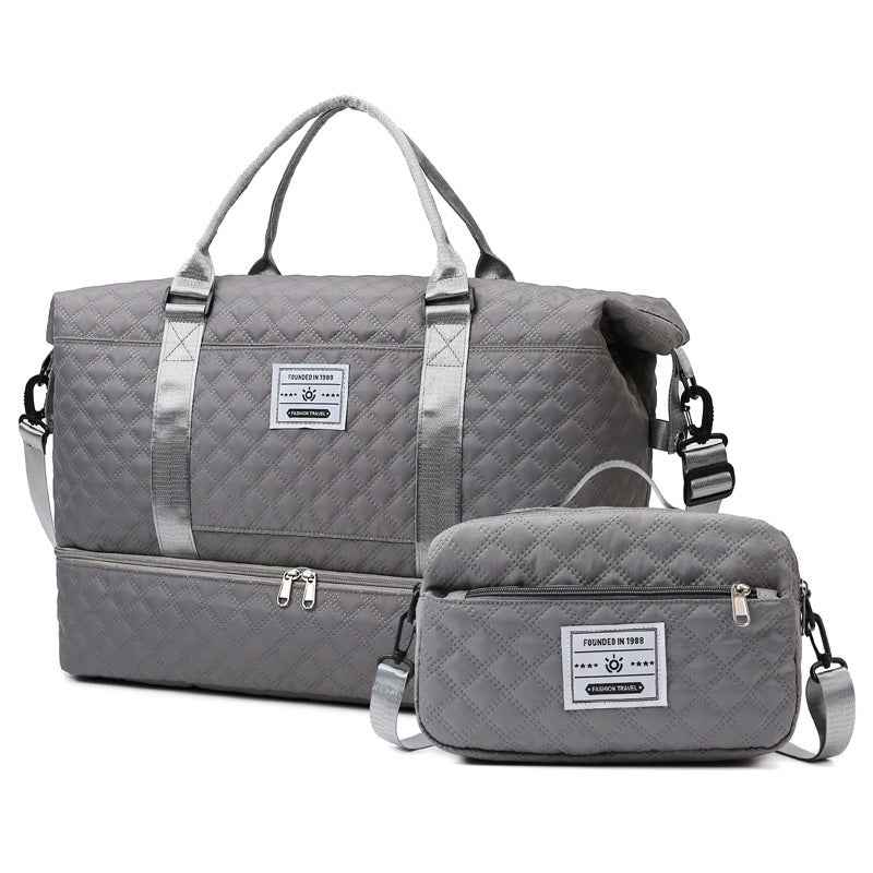 Large-Capacity Quilted Embroidered Thread Handle Crossbody Storage Travel Bag