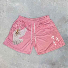 American-style Vintage Angel Cross Print Mesh Shorts Men's Athletic Shorts