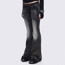 Womens Retro Wing-Pattern Slim-Fit Jeans