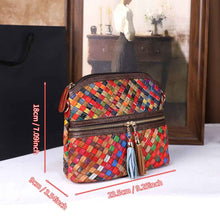 Womens First-Layer Colored Leather Shoulder Bag With Woven Design