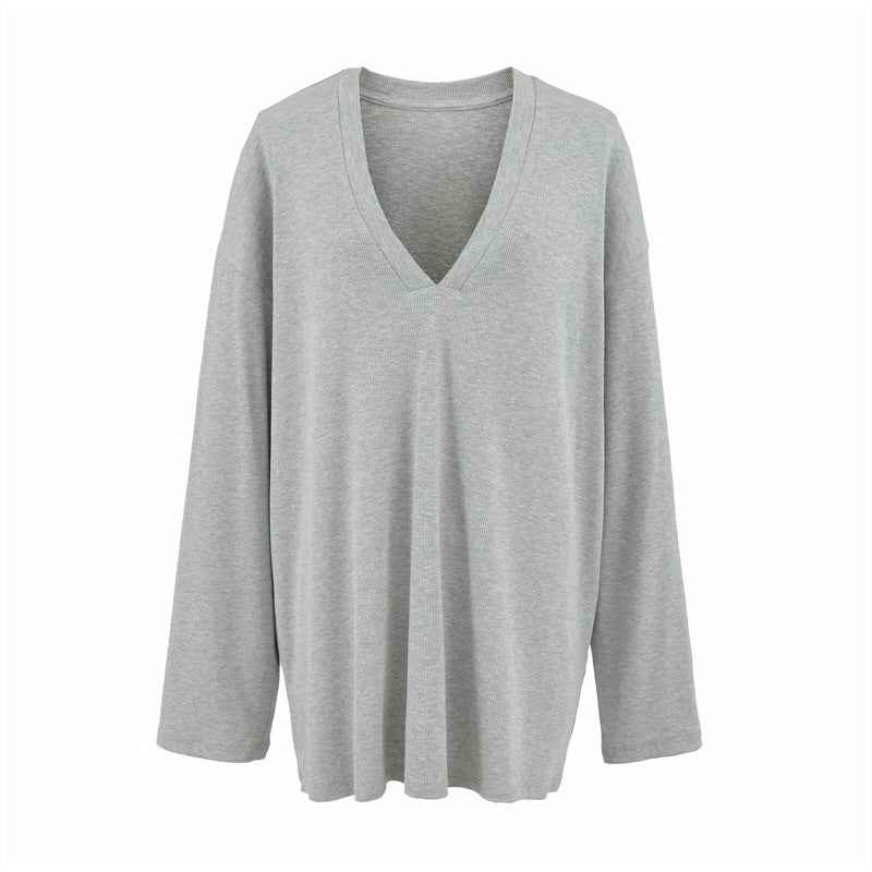 Versatile Old Money Style V-Neck Loose-Fit Long-Sleeve