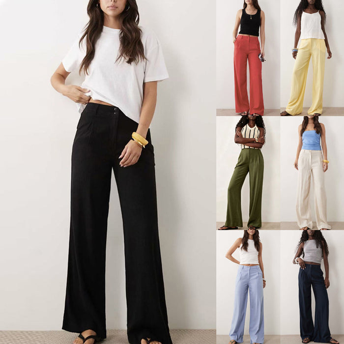 Pantalon décontracté à jambes larges pour femme, coupe flatteuse