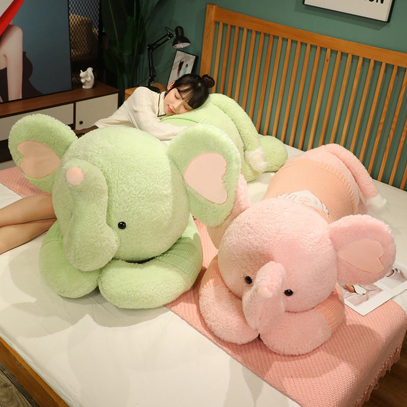 Large Sweater Lying Elephant Throw Pillow Plush Toy Doll by Mirlaine Univers