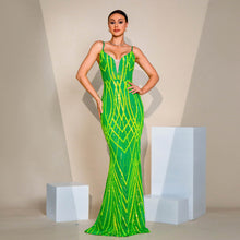 V-neck Strap Sequined Fishtail Evening Dress by Mirlaine Univers