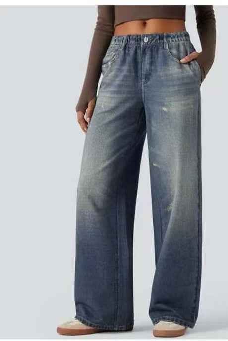 American-style Loose Wide-leg AutumnWinter New High-waist Slimming Denim Jeans For Women