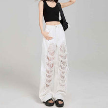 Women's Off-White Ripped Lace High-Waist Loose Denim Jeans