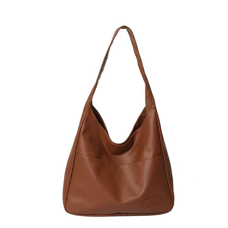 Large-Capacity Retro Solid-Color Textured Simple Casual Tote Bag