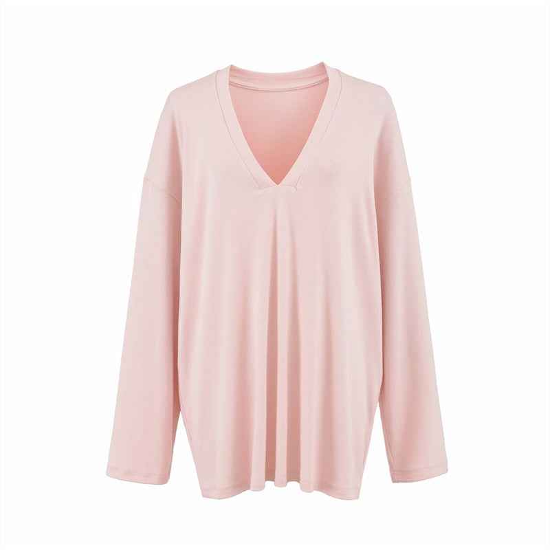 Versatile Old Money Style V-Neck Loose-Fit Long-Sleeve