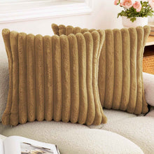Rabbit Fur Solid Color Vertical Bar Plush Square Cushion Cover