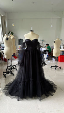 Women's Long Sleeve Transparent Lace Black Wedding Dress by Mirlaine Univers