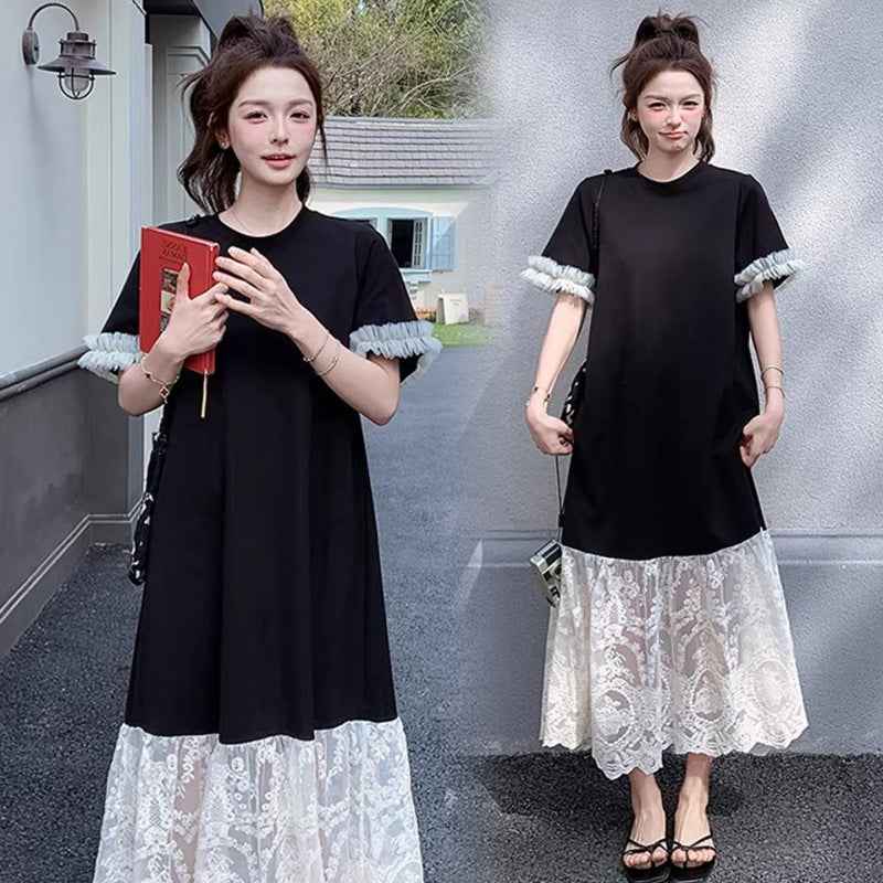 Fashionable Elegant Slimming Patchwork Lace Maternity Dress