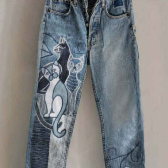 Pantalon ample en faux jean avec transfert thermique Shein Shopee
