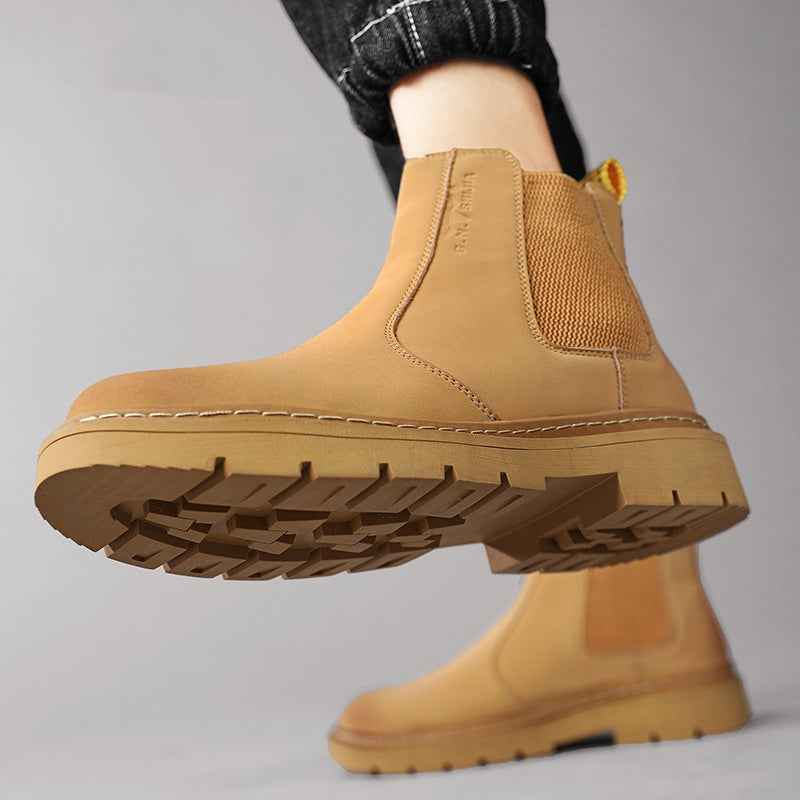 New Autumn And Winter British Style Rhubarb Worker Boot Thick Bottom High Top Smoke Pipe