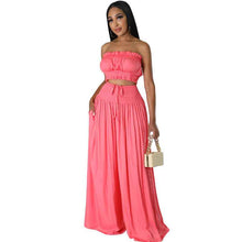 Summer Autumn Solid-Color Womens Casual Tube Top And High-Waist Drawstring Wide-Leg Pants